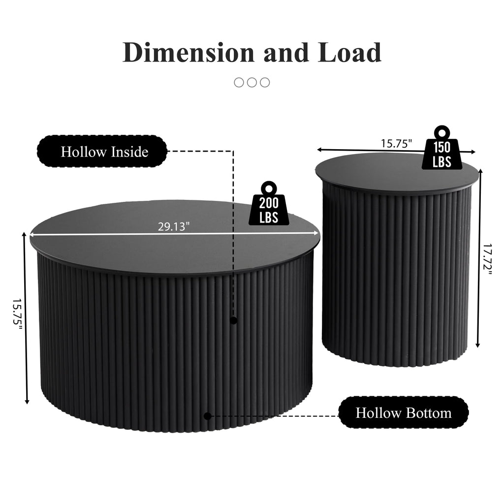 Fluted Round Nesting Coffee Table Set of 2 D5113