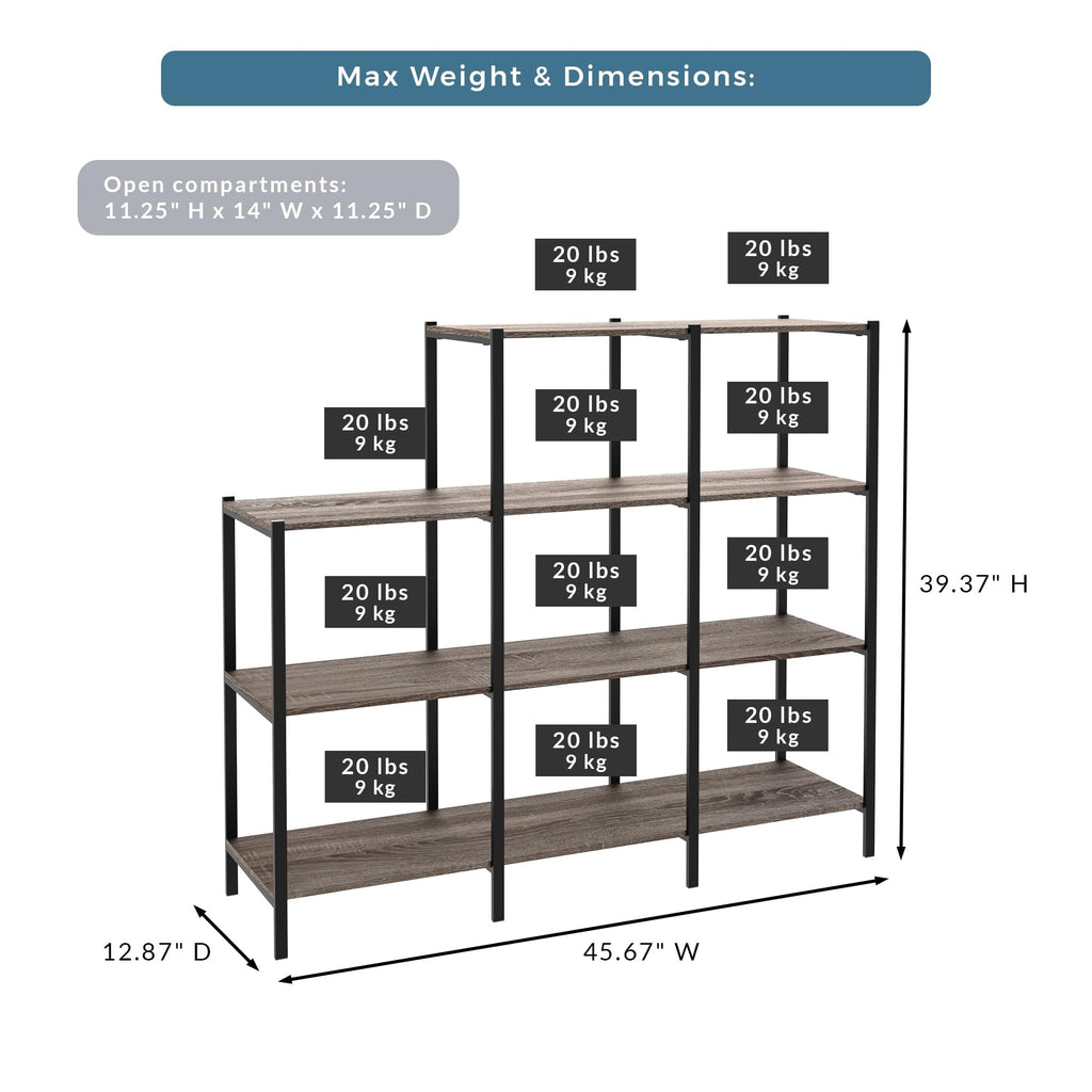 4-Tier Bookcase, 5 Shelves, Black Metal and Wood Y881354