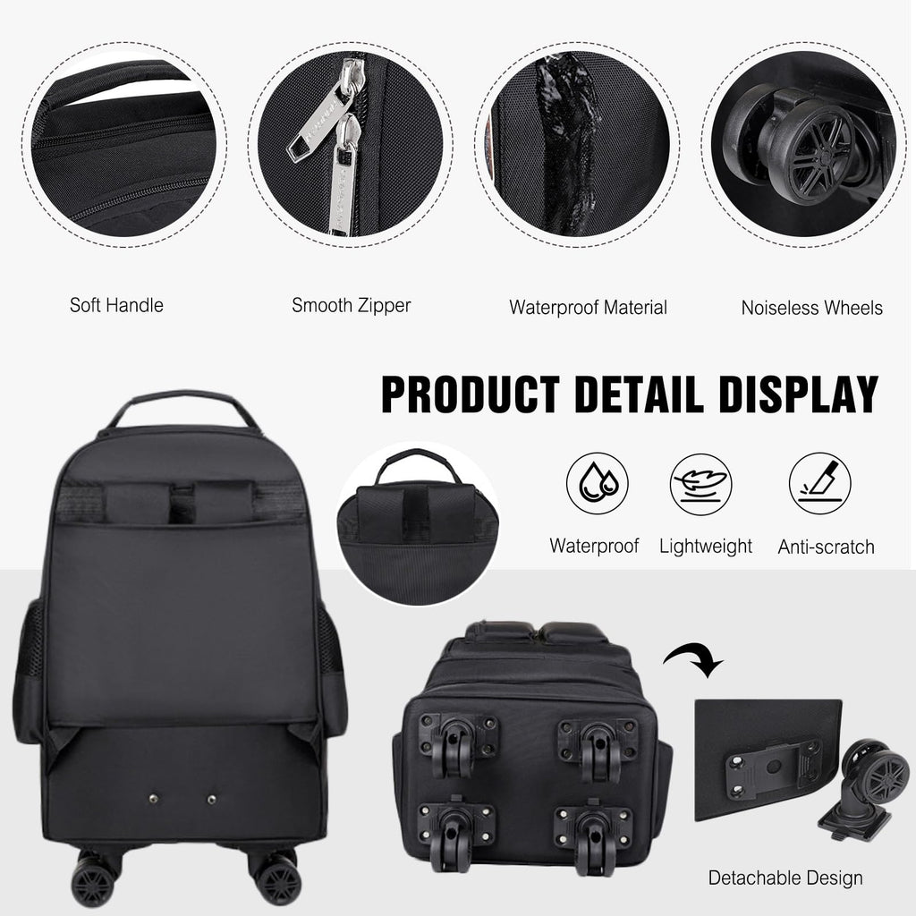 Rolling Backpack with Silent Wheels Black E9709