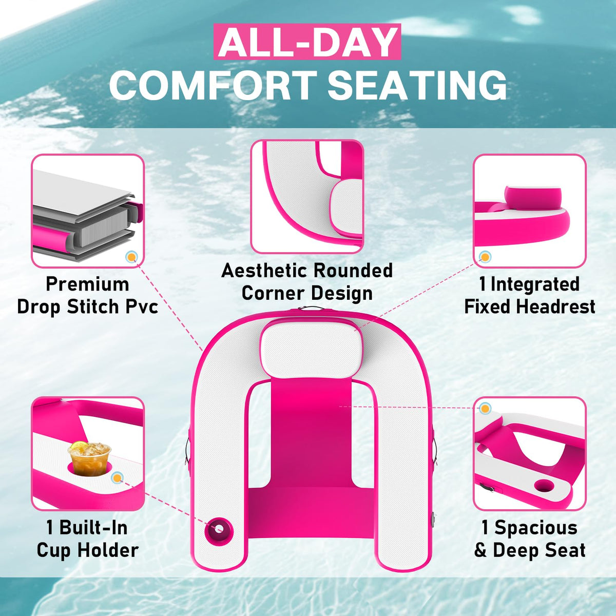Pool Floats with Cup Holder & Headrest T18319