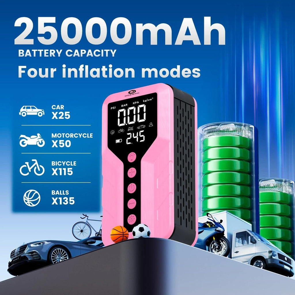 Deep Pink Lithium Ion 6000 Amps Peak Jump Starter with Air Compressor D39818