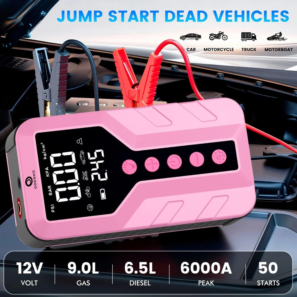 Deep Pink Lithium Ion 6000 Amps Peak Jump Starter with Air Compressor D39818