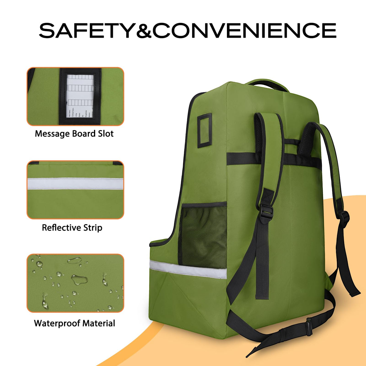 Green Padded Car Seat Travel Bag with Waist Belt J898