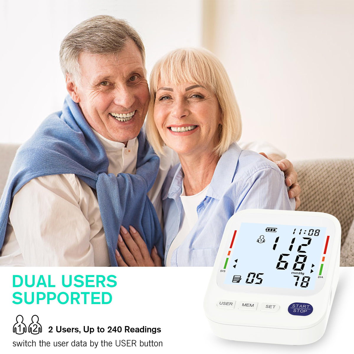 Upper Arm Blood Pressure Monitor with Large LCD Display and Wide Cuff D338
