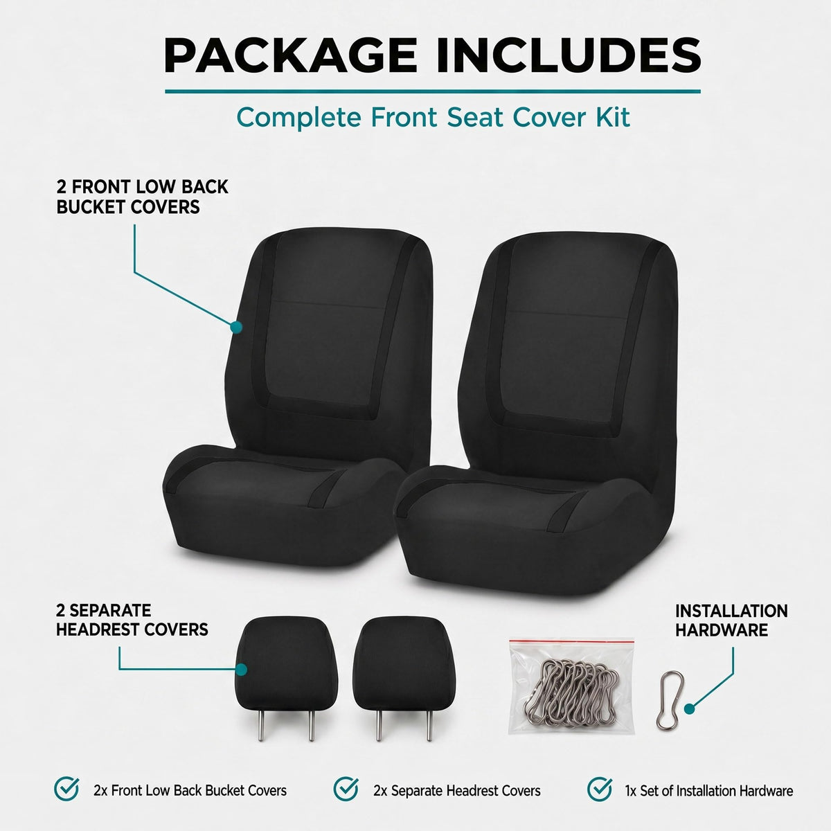 Cloth Car Seat Covers Front Set Black O5761