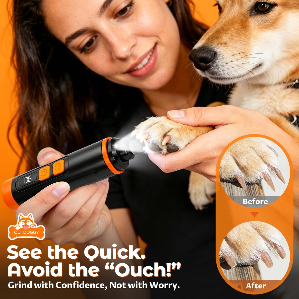 Dog Nail Grinder, Quiet 3-Speed with LED & Safety Guard O435058