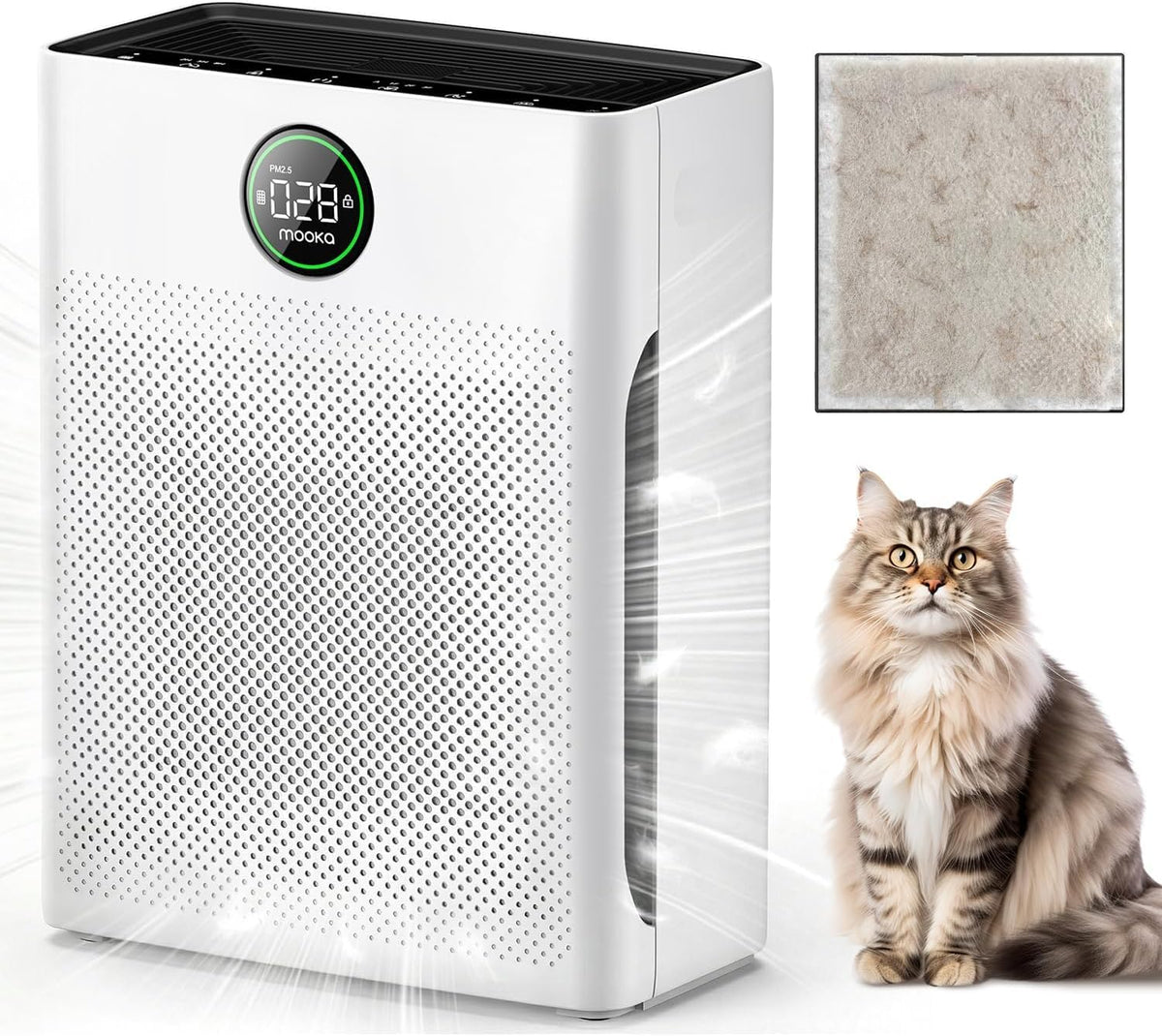 Air Purifier with Washable Filter, PM 2.5 Display, White T7620
