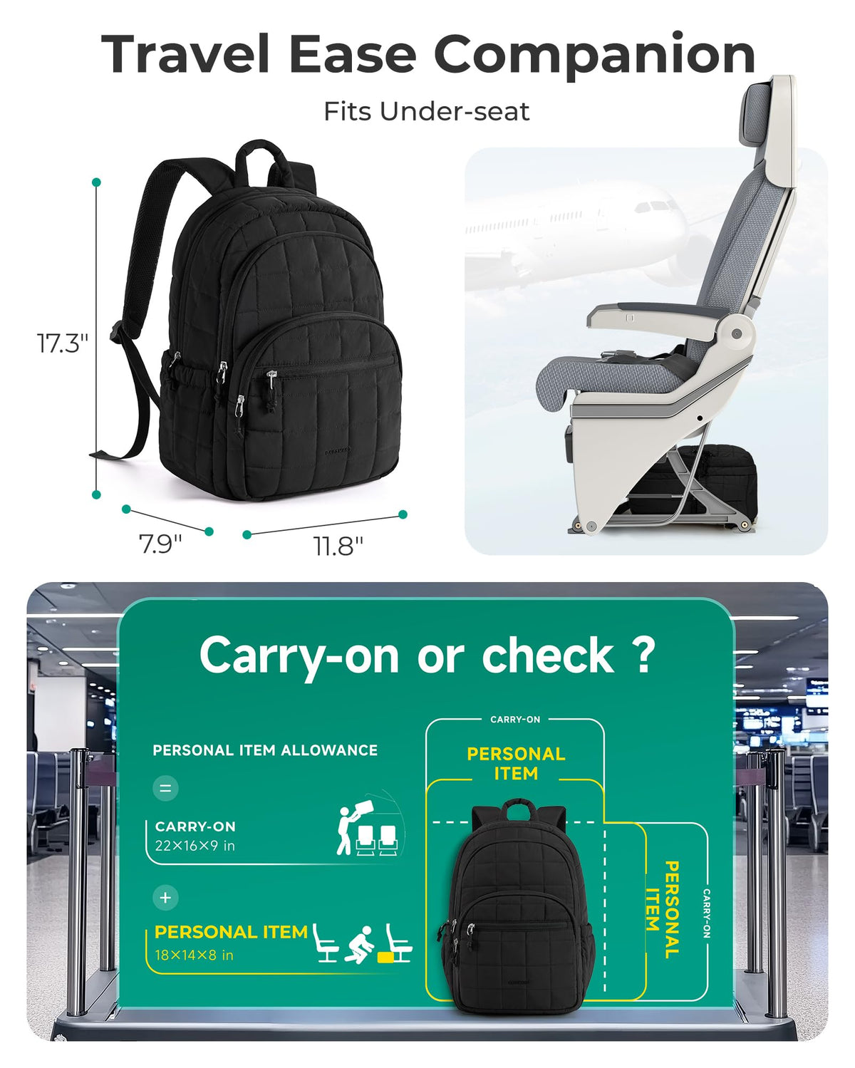 Black 15.6" Laptop Travel Backpack V748