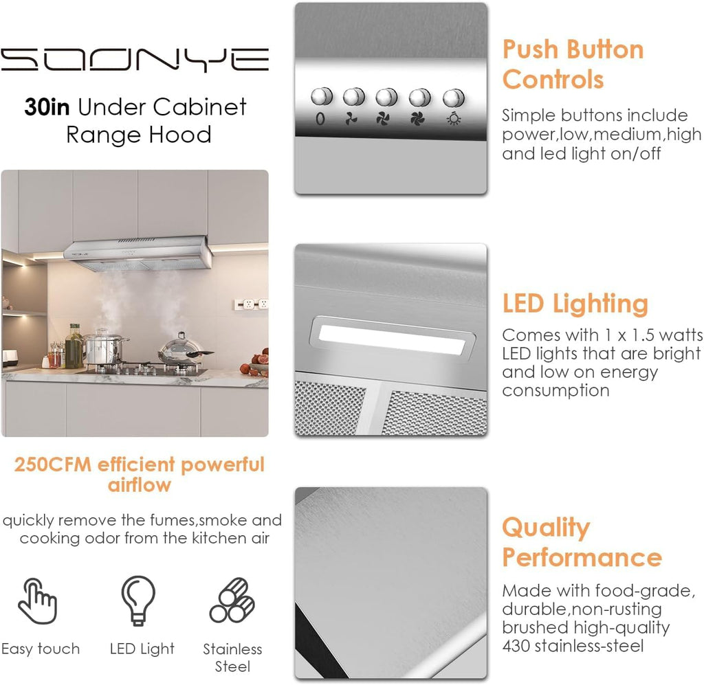 30 inch Stainless Steel Under Cabinet Range Hood R4508
