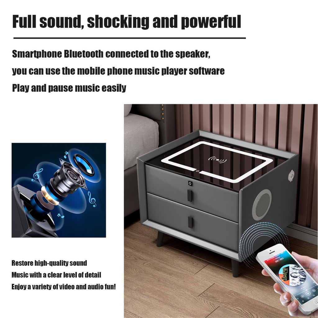 Gray Nightstand with Fingerprint Lock and Wireless Charging Y32589