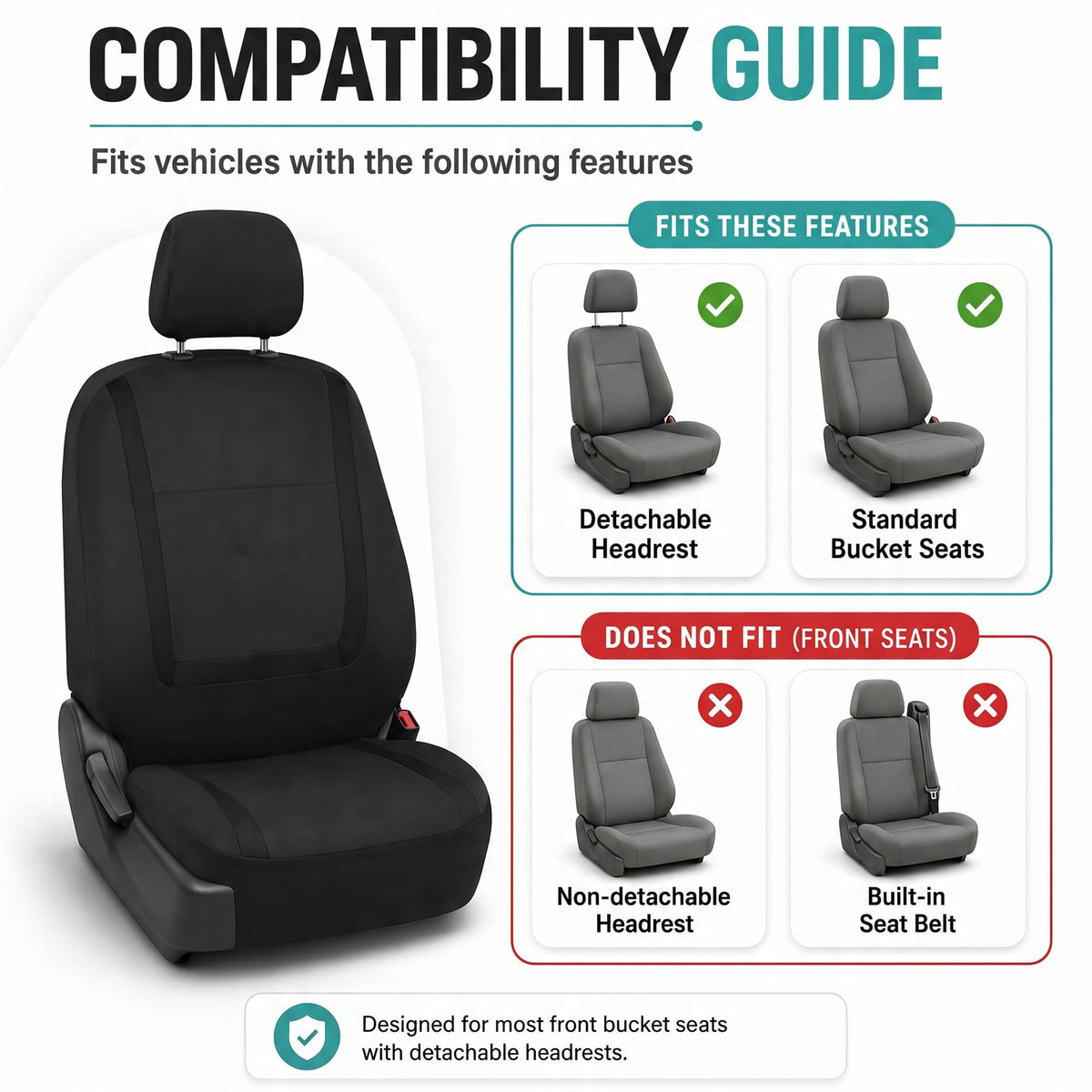 Cloth Car Seat Covers Front Set Black O5761