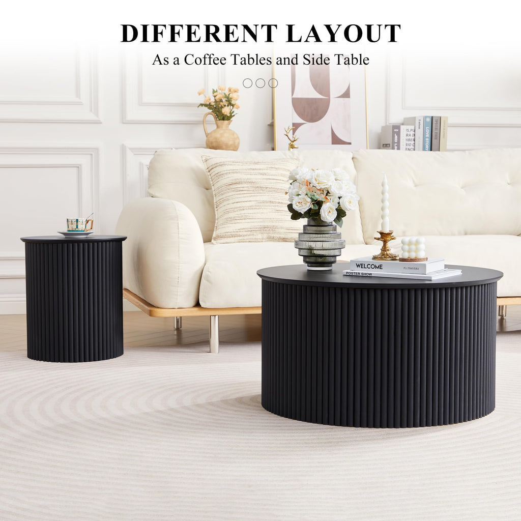 Fluted Round Nesting Coffee Table Set of 2 D5113