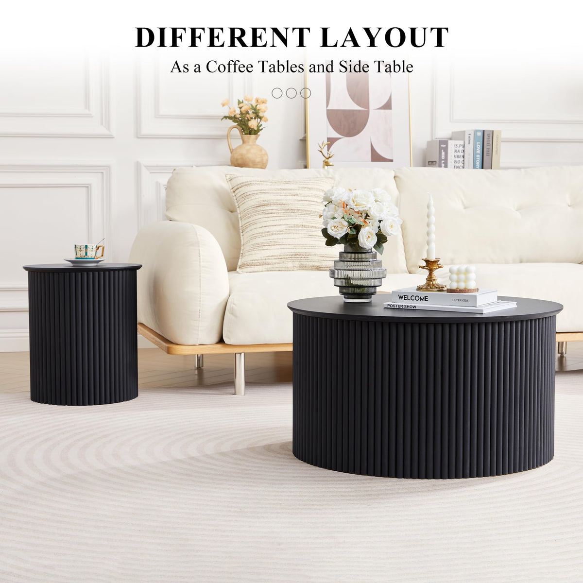 Fluted Round Nesting Coffee Table Set of 2 D5113