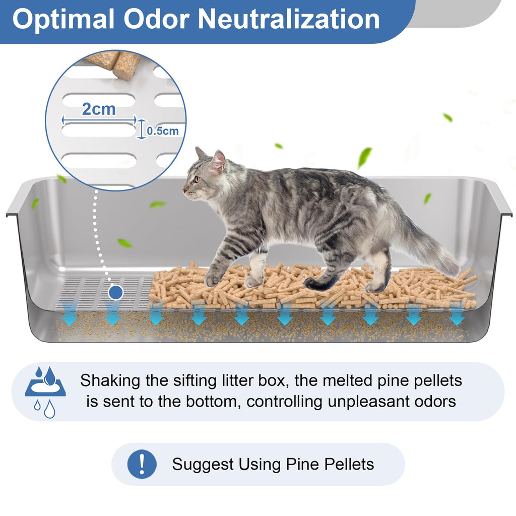 XXXL Stainless Steel Sifting Cat Litter Box with Lid B3578