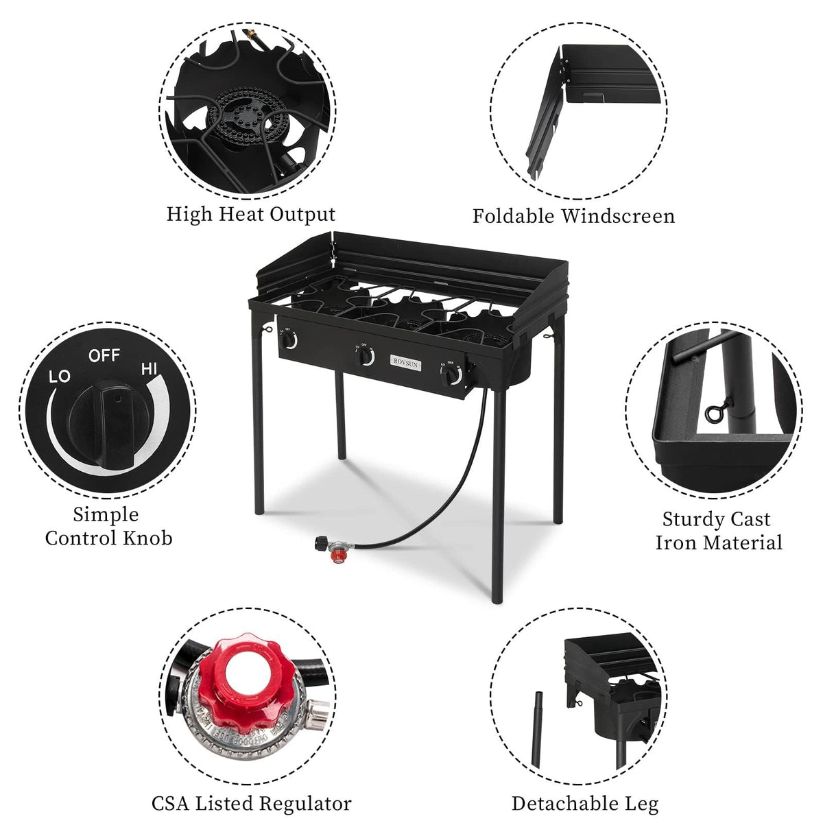 3 Burner Outdoor Propane Gas Stove with Windpanel U43044