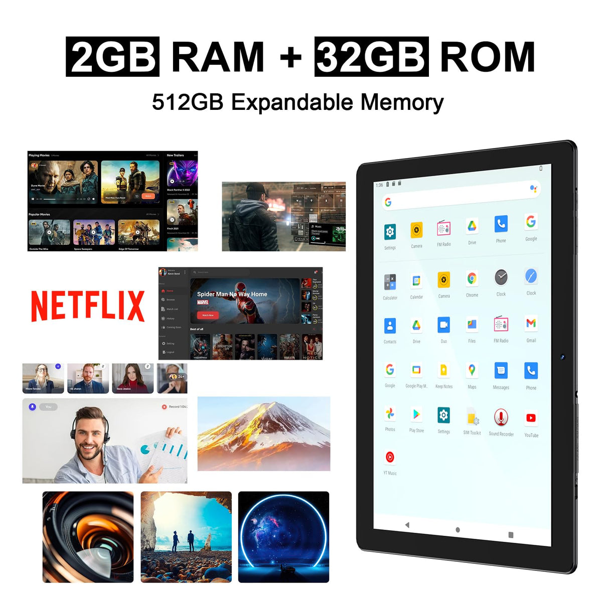10 inch Android Tablet 32GB ROM 2GB RAM Quad-Core 6000mAh Z202814