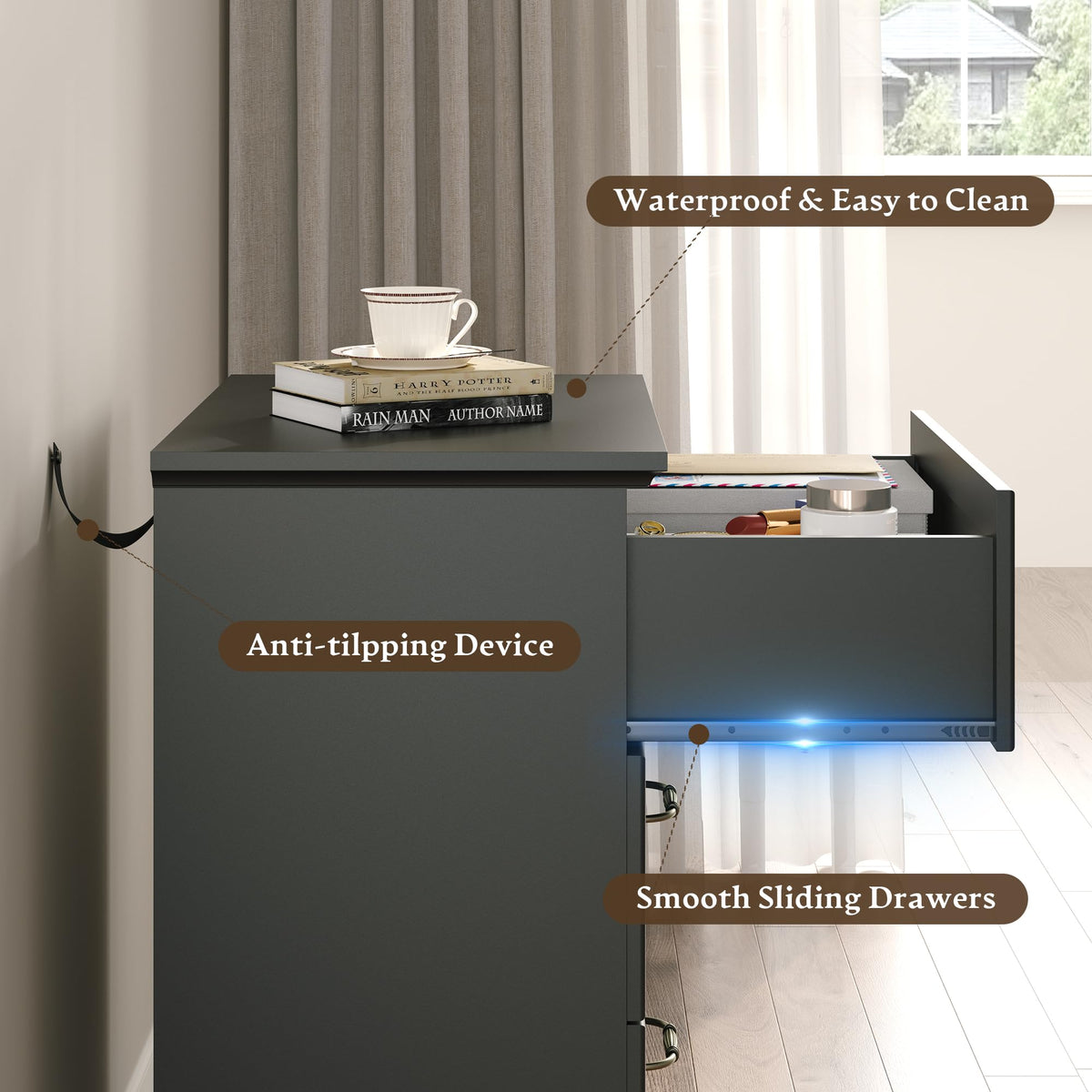 Black 3 Drawer Wood Dresser U907