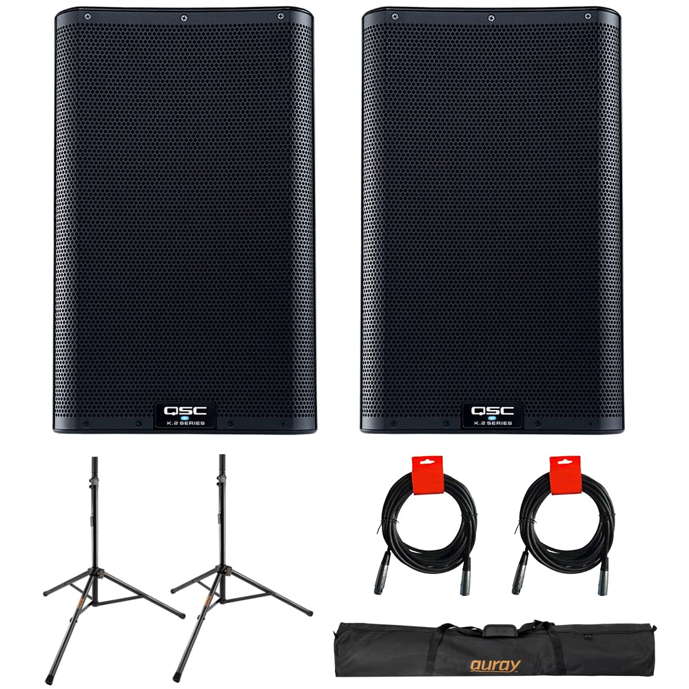 Powered 10" PA Loudspeaker Pair with Speaker Stand and XLR Cable Y34980