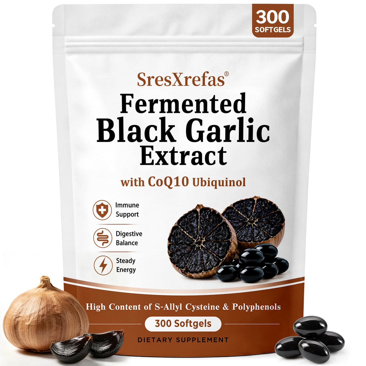 Black Garlic Extract with CoQ10, 300 Softgels R262391