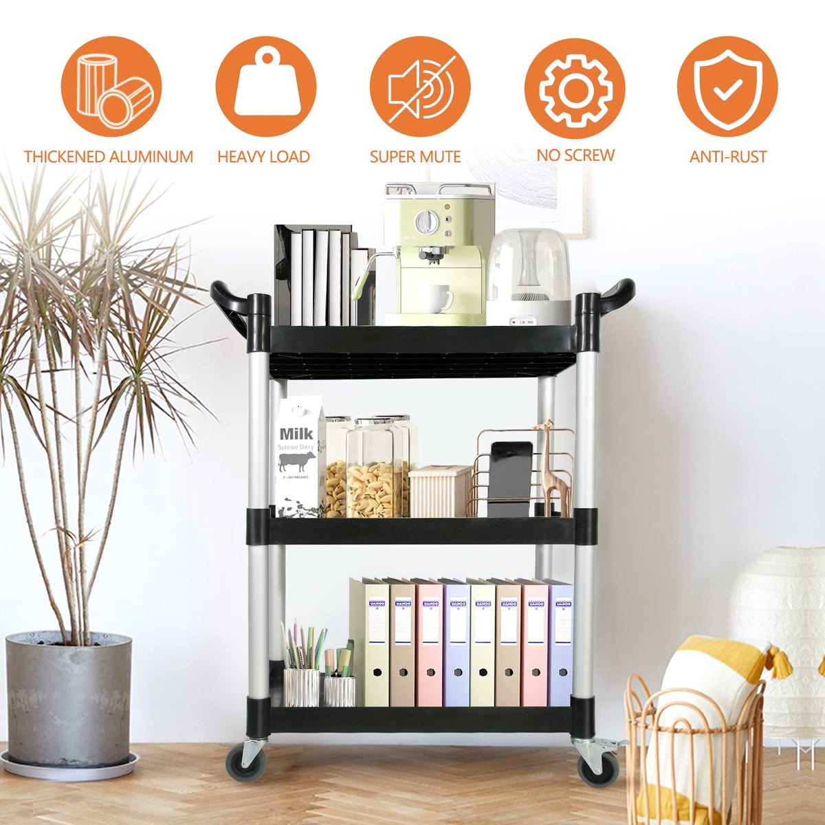 3-Tier Rolling Utility Cart with Lockable Wheels G1103