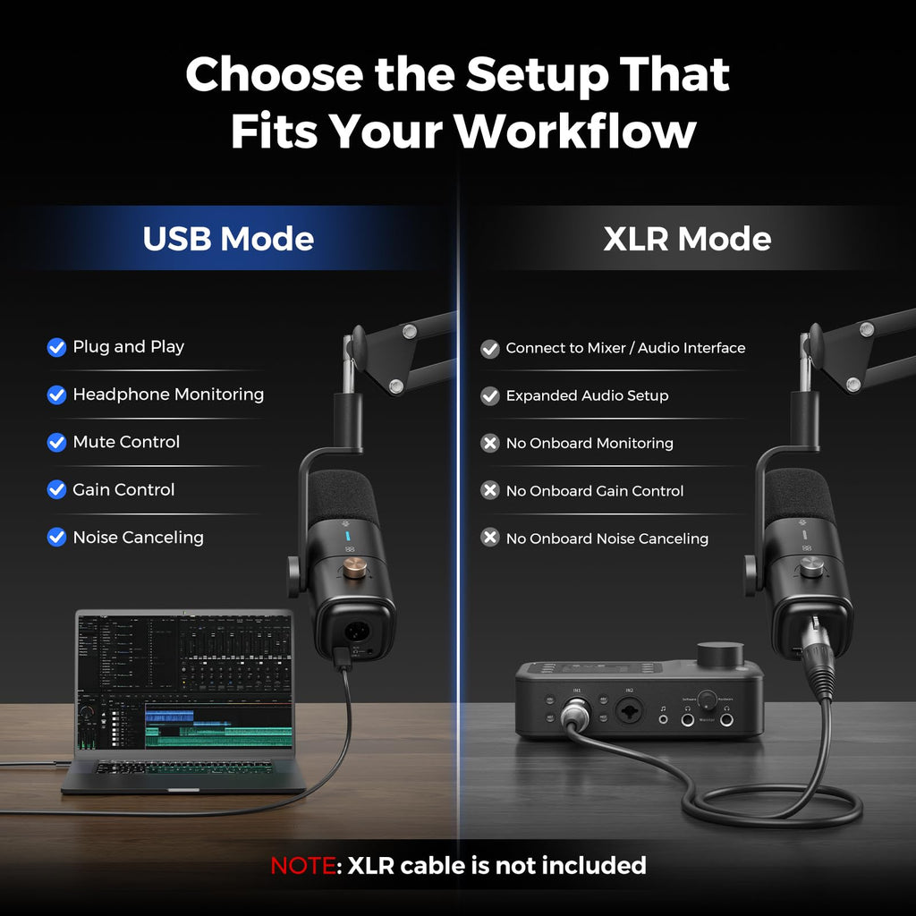 USB/XLR Dynamic Podcast Microphone with Boom Arm V6087