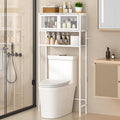 Over the Toilet Storage Cabinet with Doors, White Metal Shelves J682529