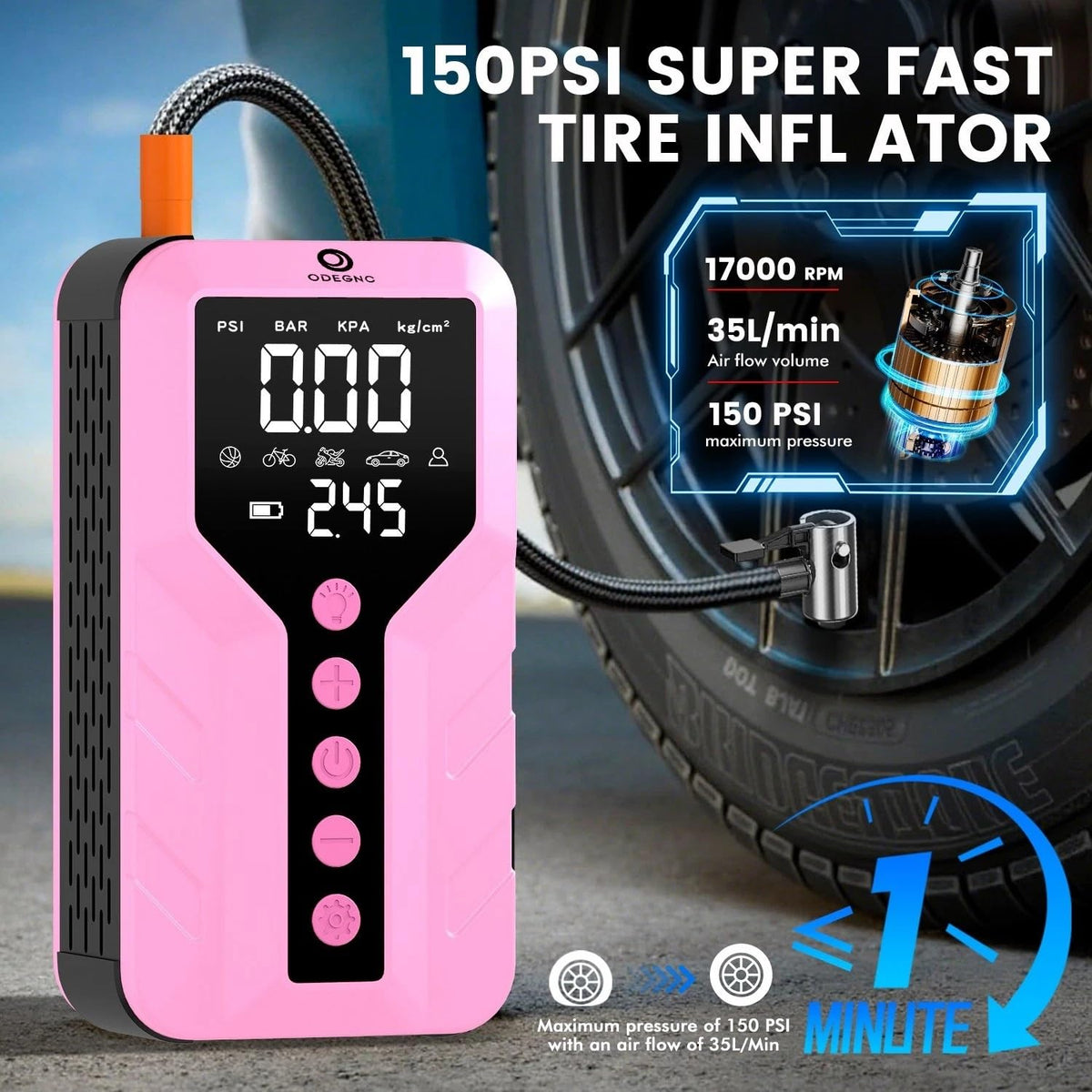 Deep Pink Lithium Ion 6000 Amps Peak Jump Starter with Air Compressor D39818