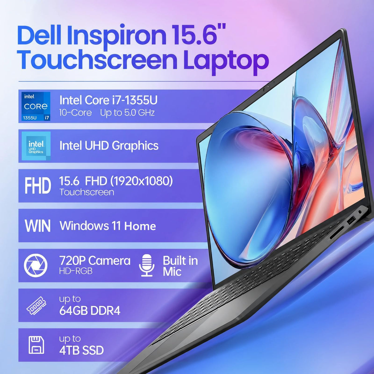 15.6" Touchscreen Laptop, 8GB DDR5 RAM, 512GB SSD, Intel i7-1355U S4349