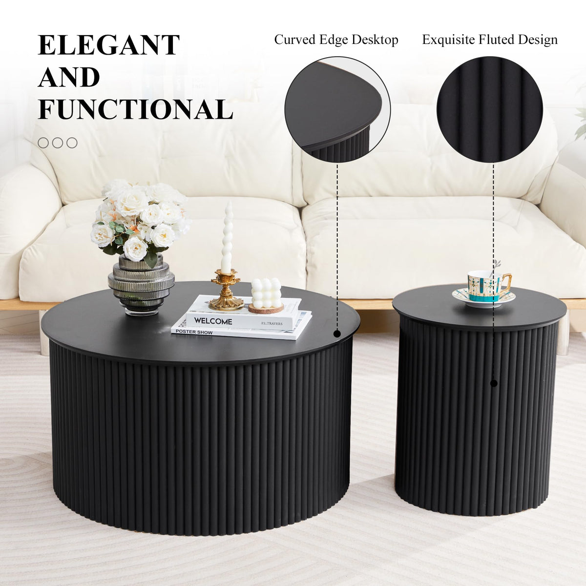 Fluted Round Nesting Coffee Table Set of 2 D5113