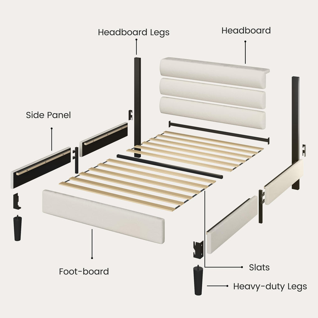 Beige Velvet Upholstered Twin Platform Bed Frame I873328