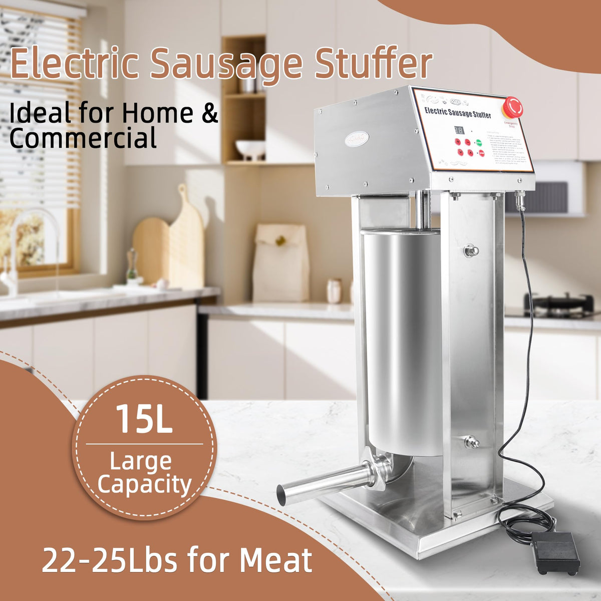 30LB Stainless Steel Electric Sausage Stuffer with 5 Stuffing Tubes P610