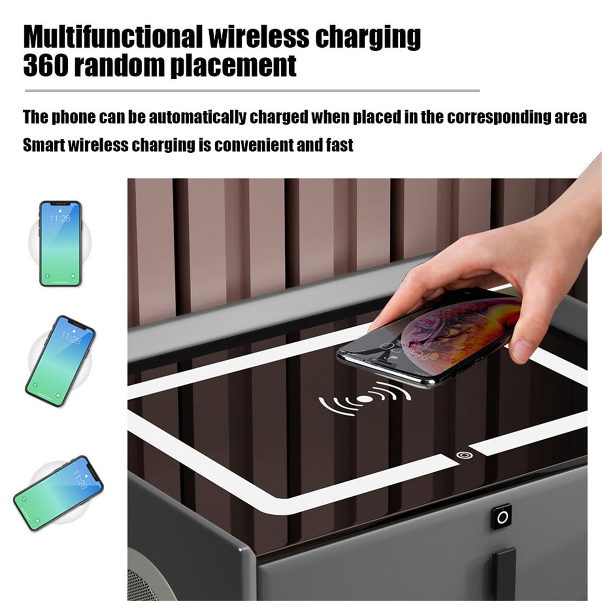 Gray Nightstand with Fingerprint Lock and Wireless Charging Y32589