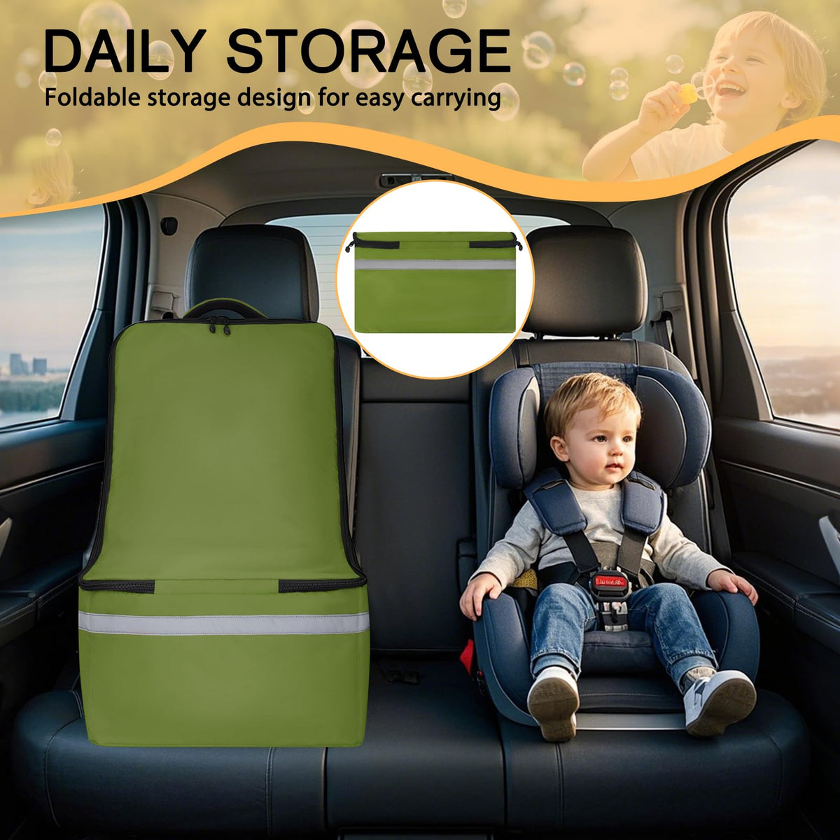Green Padded Car Seat Travel Bag with Waist Belt J898