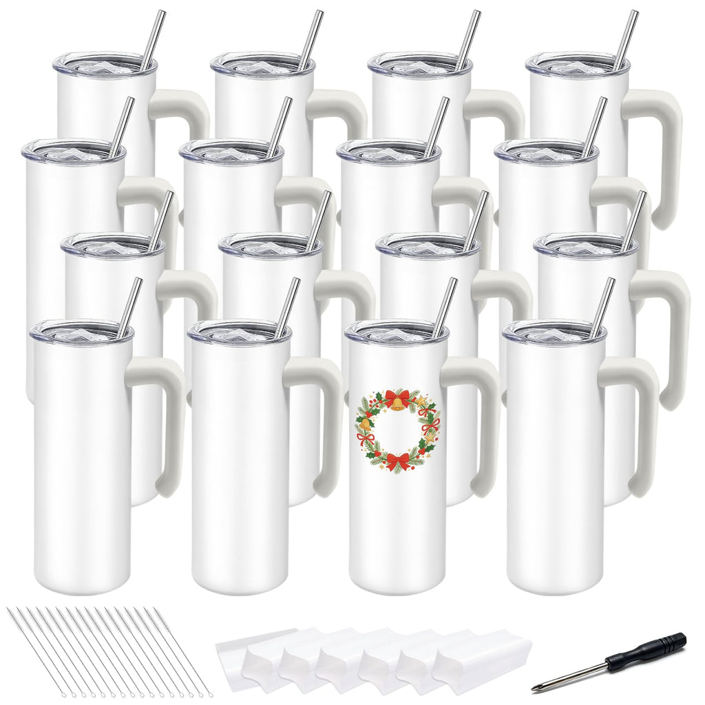 16 Pack 20 oz Stainless Steel Sublimation Tumblers with Straw & Lids O2813