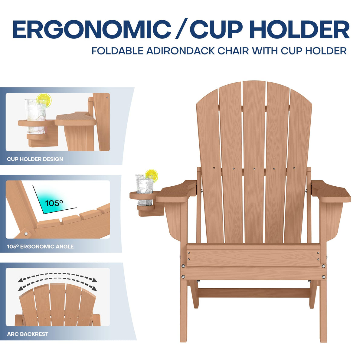Adirondack Chair Set of 2 with Cup Holders & Table K6369