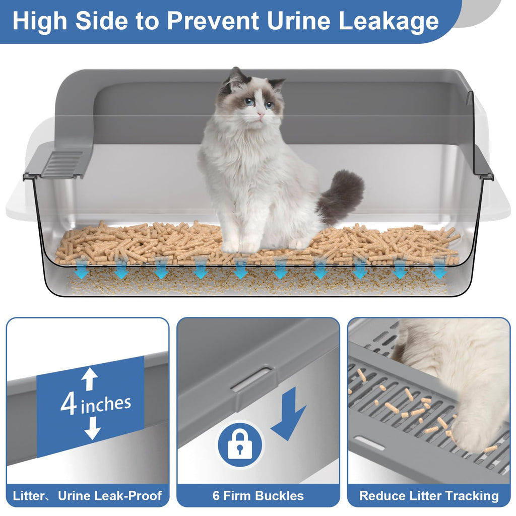 XXXL Stainless Steel Sifting Cat Litter Box with Lid B3578