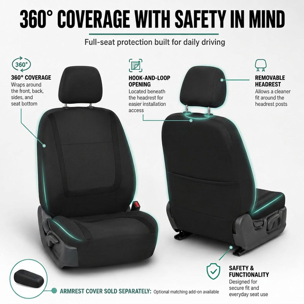 Cloth Car Seat Covers Front Set Black O5761