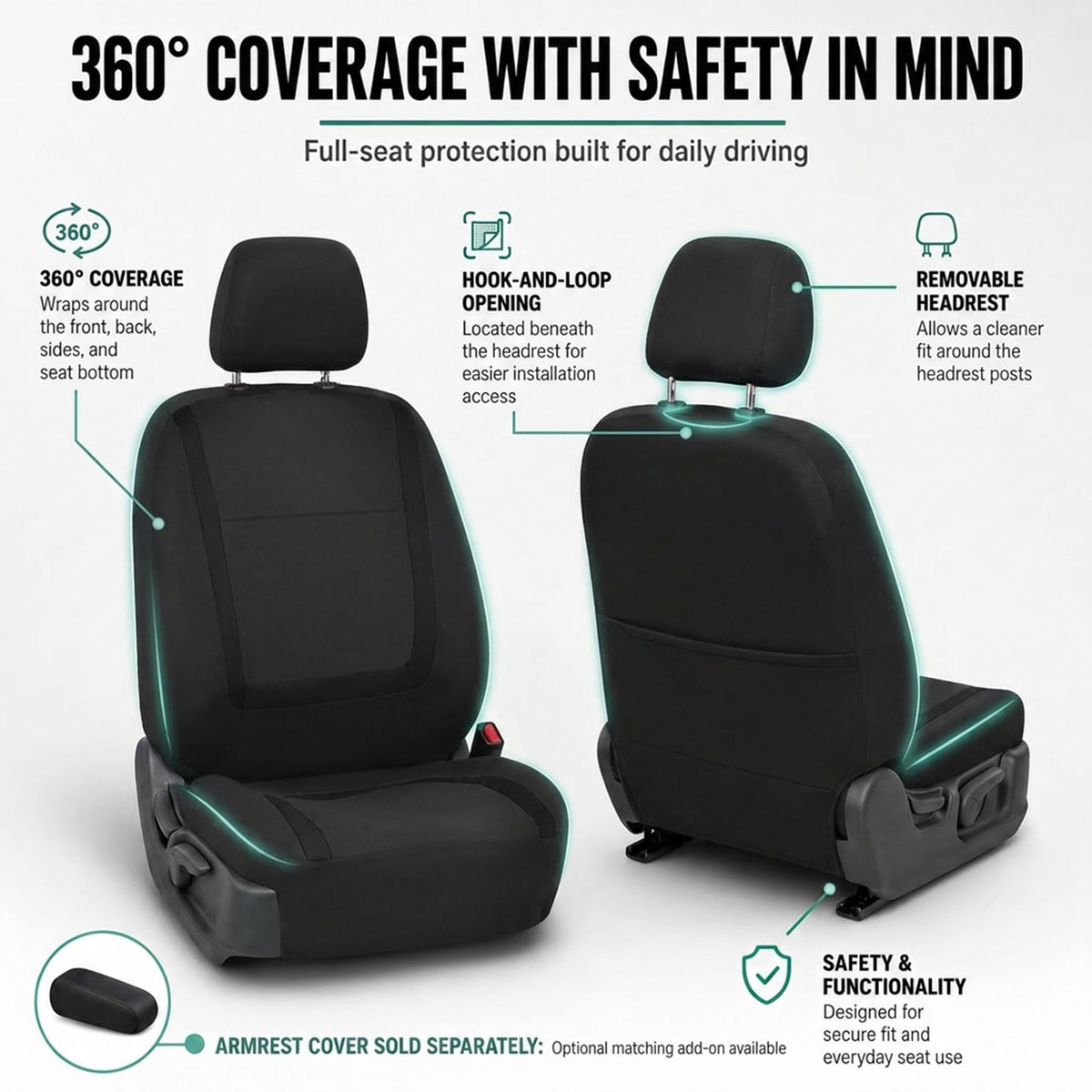 Cloth Car Seat Covers Front Set Black O5761