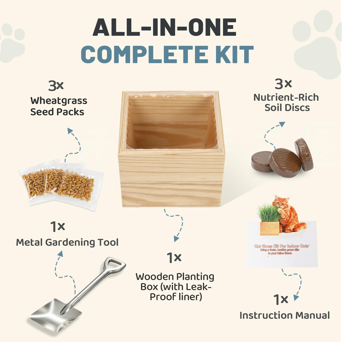 Cat Grass Growing Kit with Wooden Planter Y677