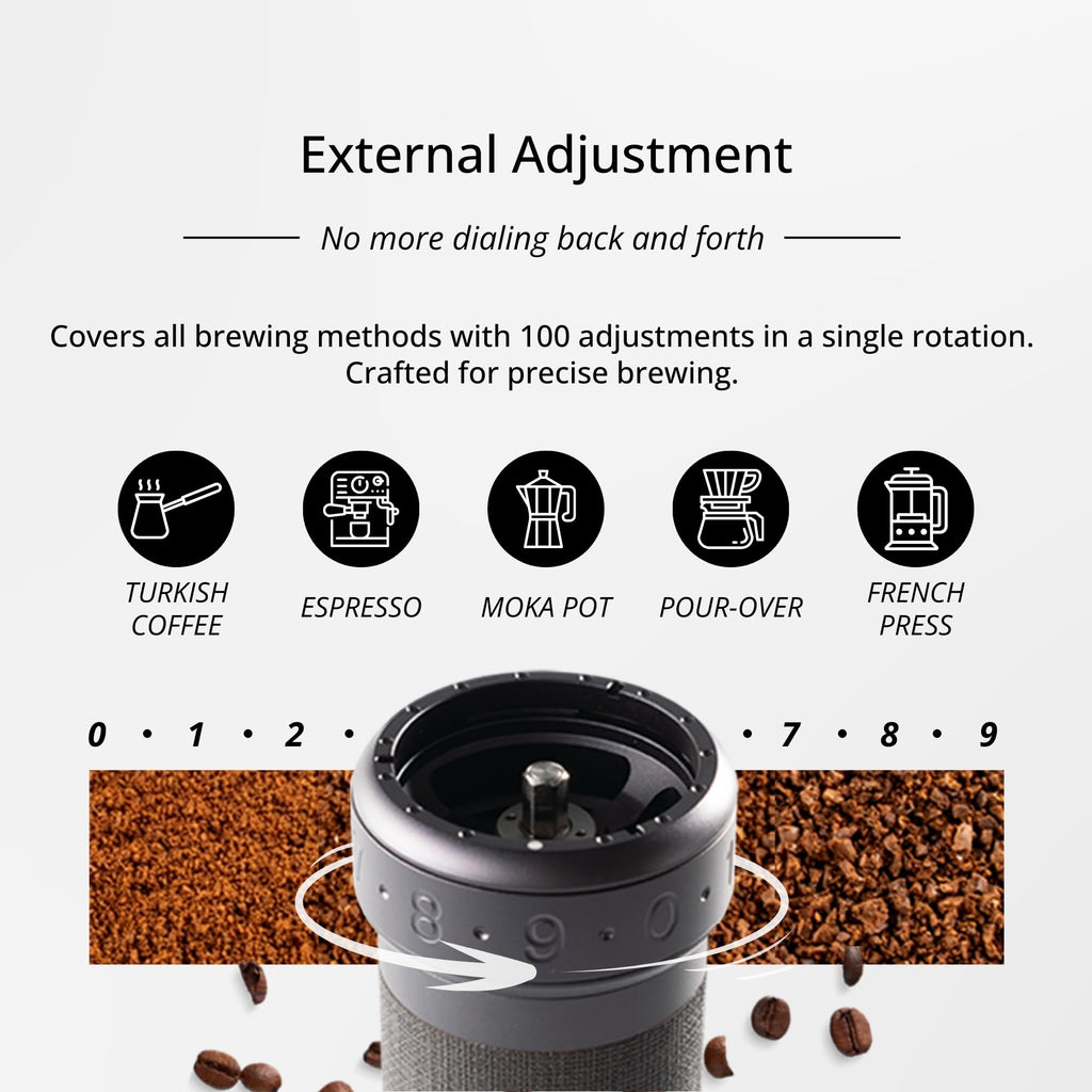 Manual Coffee Grinder Silver with Carrying Case Stainless Steel Conical Burr D8053