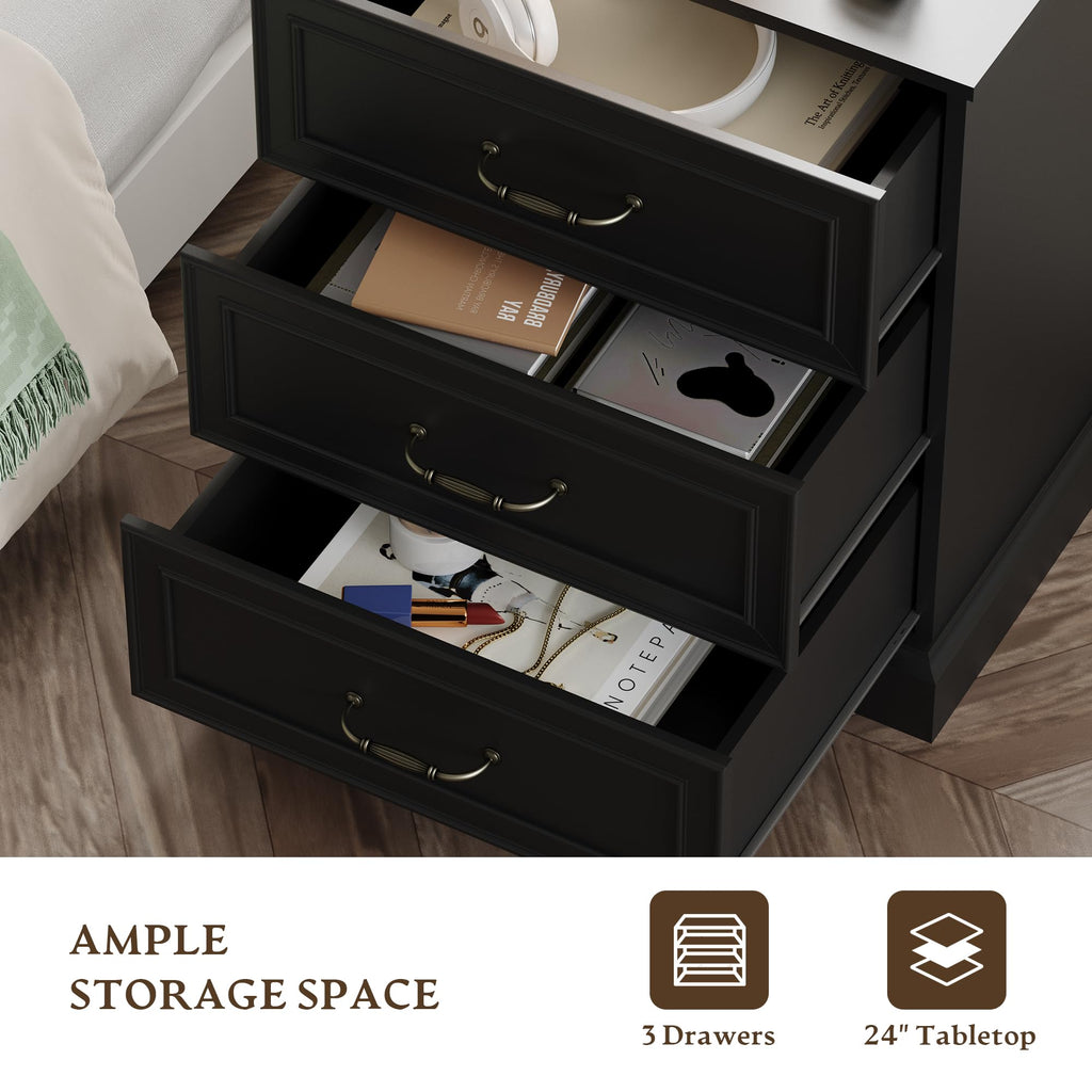 Black 3 Drawer Wood Dresser U907