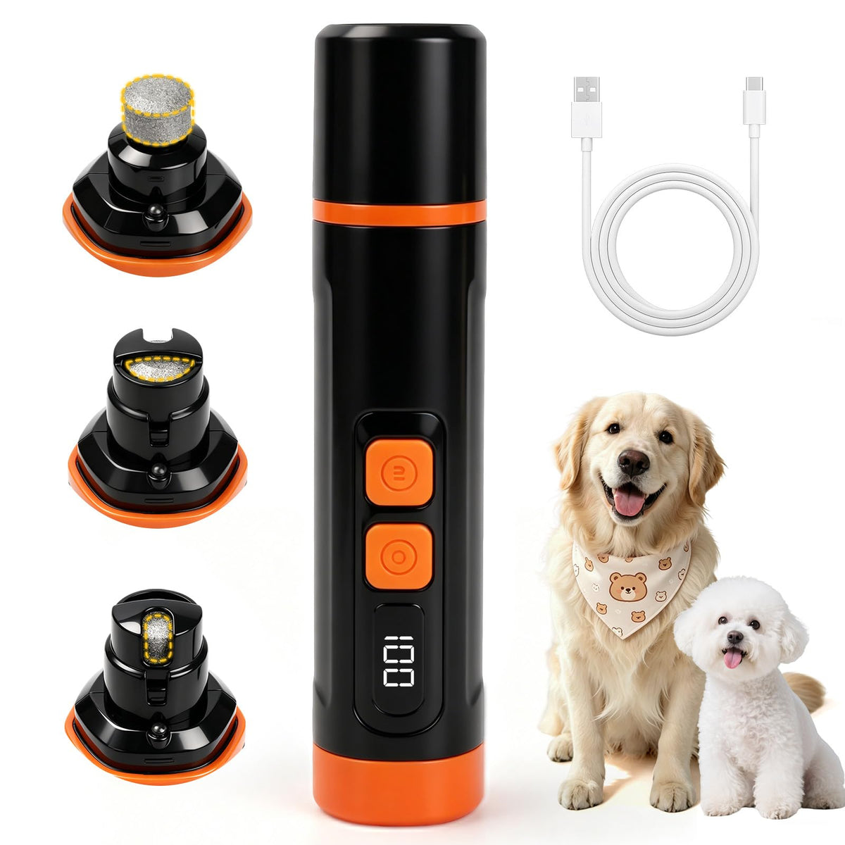 Dog Nail Grinder, Quiet 3-Speed with LED & Safety Guard O435058