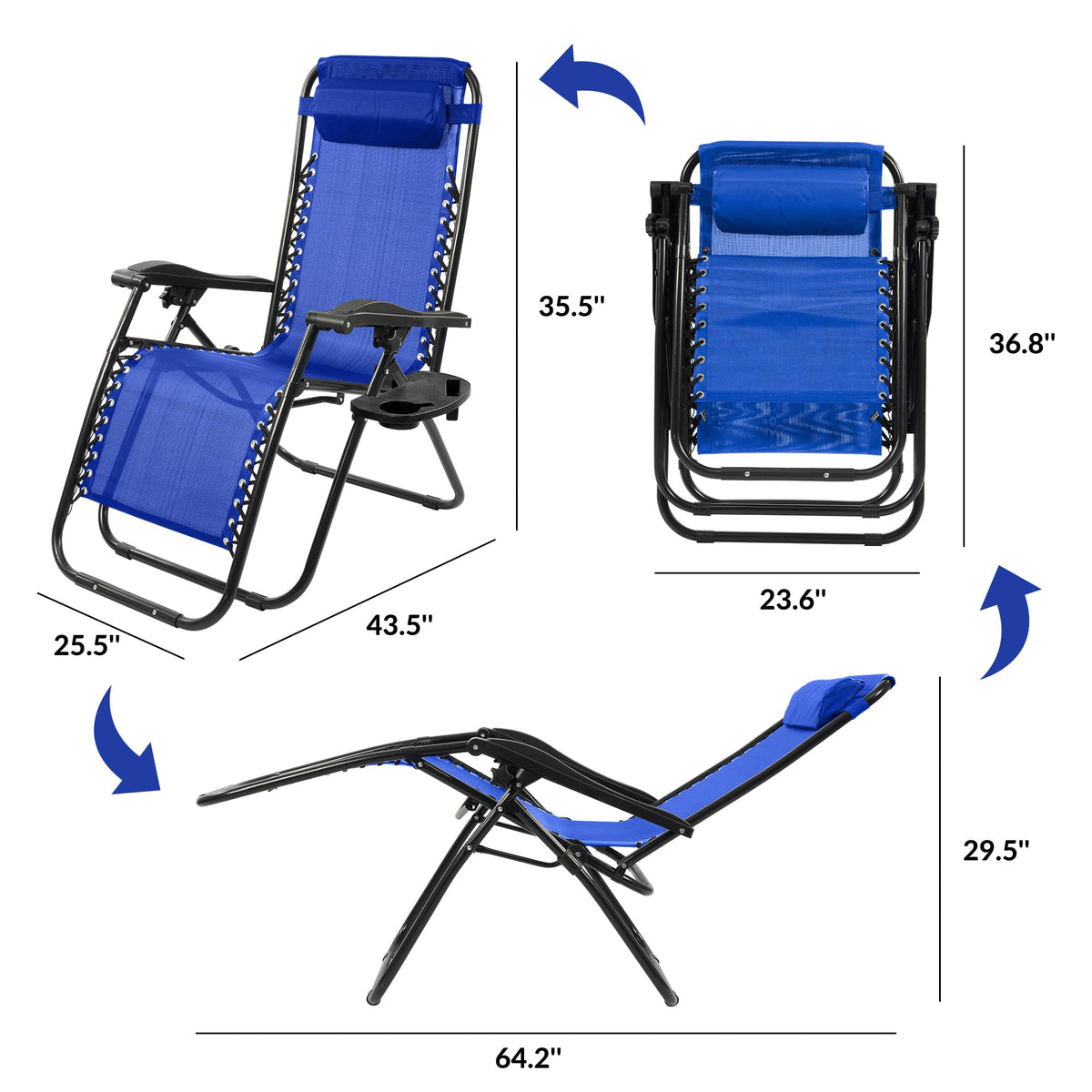 Zero Gravity Chair Set of 2 with Cup Holder Blue K786570