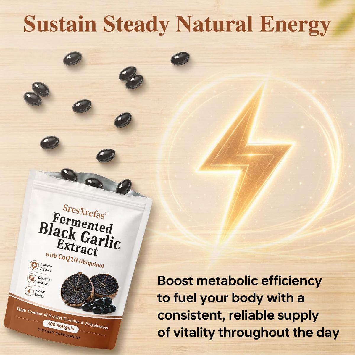 Black Garlic Extract with CoQ10, 300 Softgels R262391
