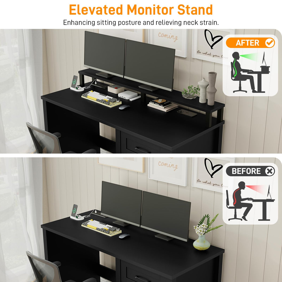 47" Farmhouse Executive Desk with 4 Drawers B9903