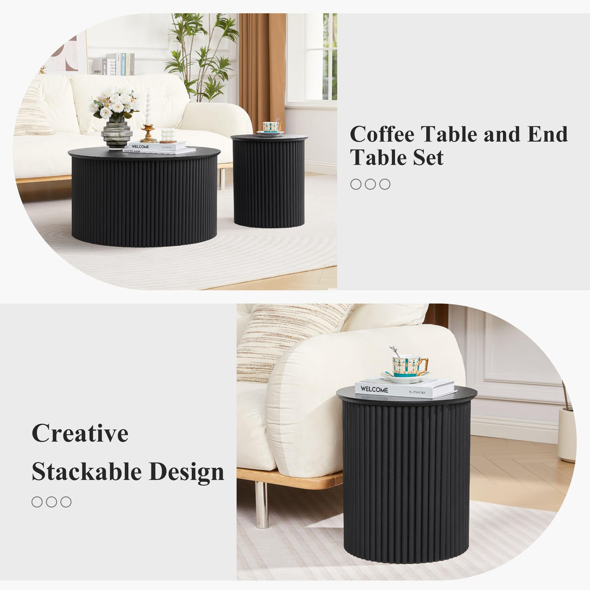 Fluted Round Nesting Coffee Table Set of 2 D5113