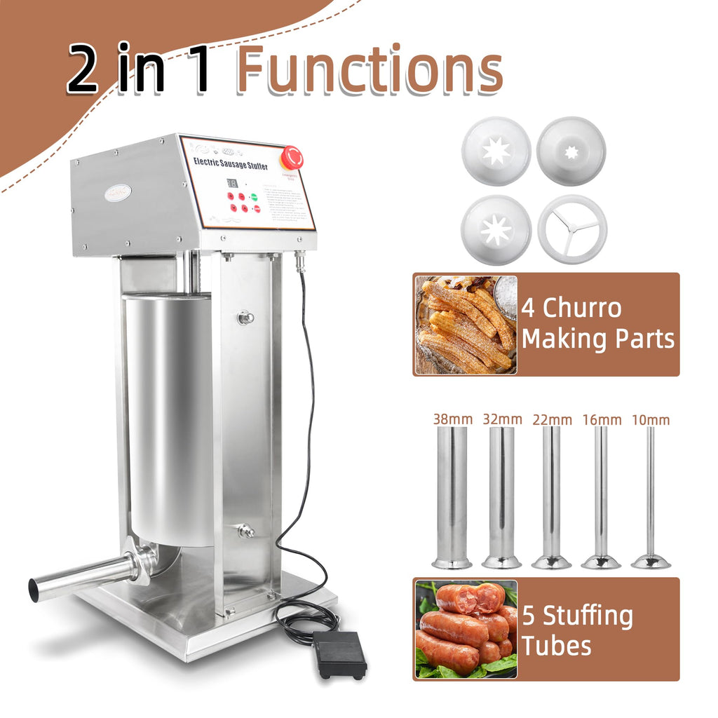 30LB Stainless Steel Electric Sausage Stuffer with 5 Stuffing Tubes P610