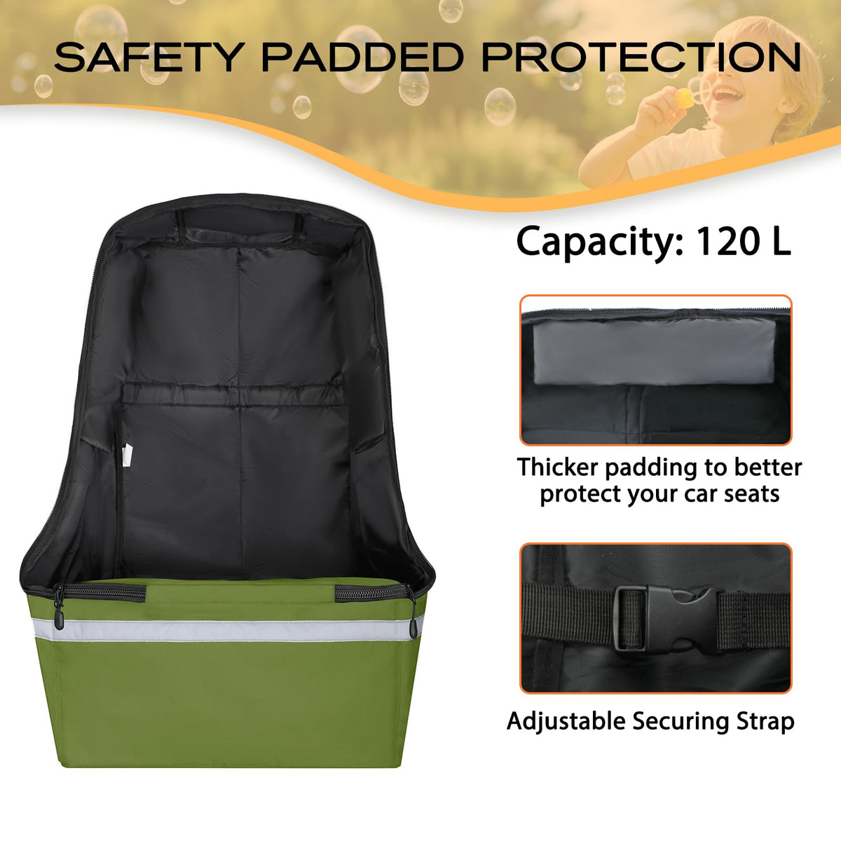 Green Padded Car Seat Travel Bag with Waist Belt J898