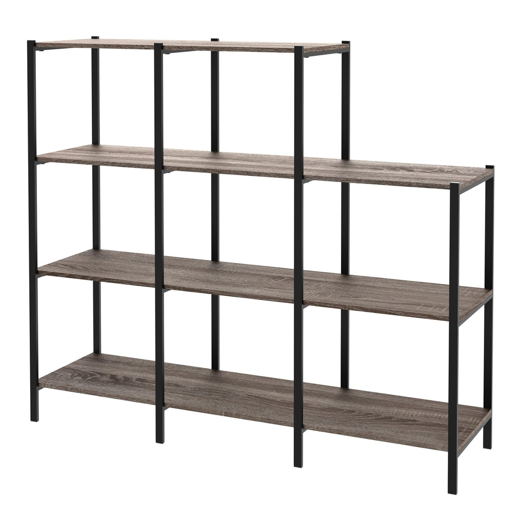 4-Tier Bookcase, 5 Shelves, Black Metal and Wood Y881354