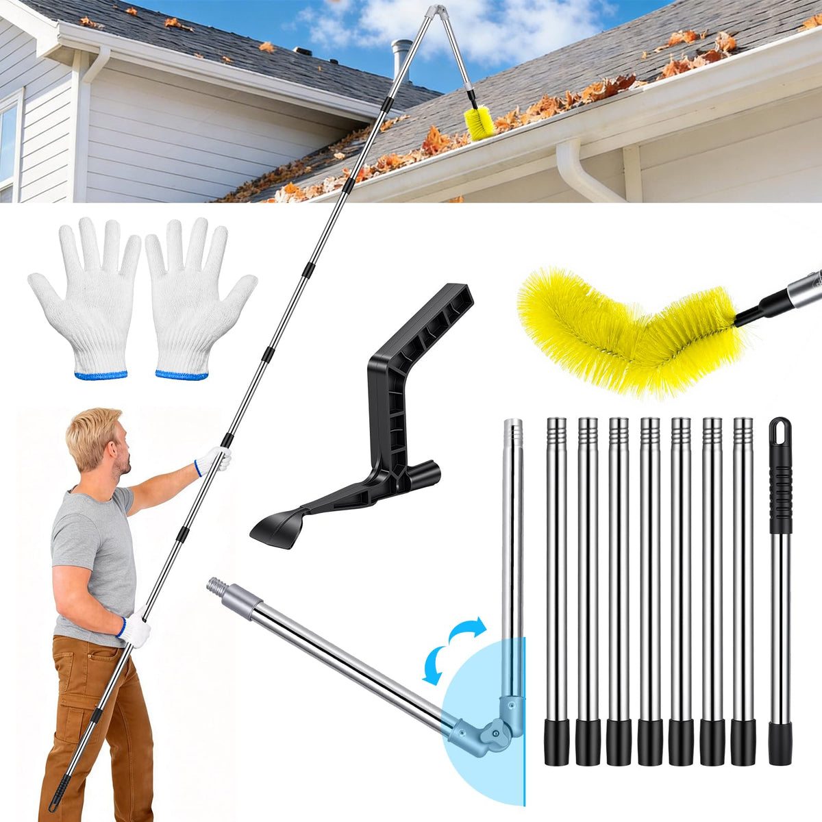 13FT Adjustable Gutter Cleaning Brush Kit with Shovel V97983